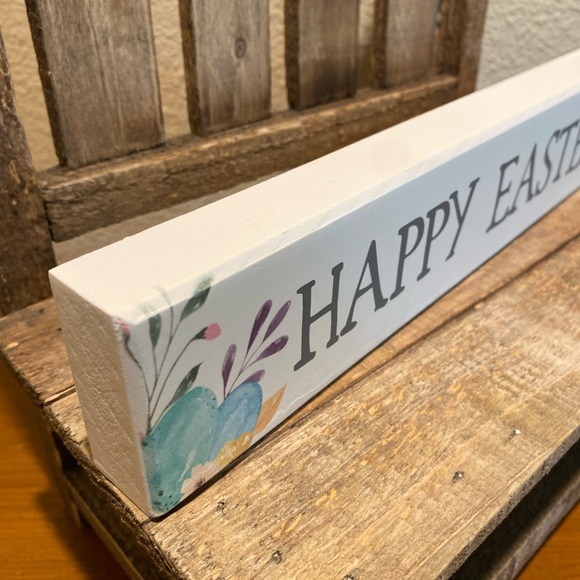 Happy Easter Wood Tabletop Sign, Farmhouse Easter Sign, Floral Happy Easter Sign - Picture 4 of 11